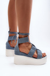 Women's Denim Sandals with Laces Blue Helavi