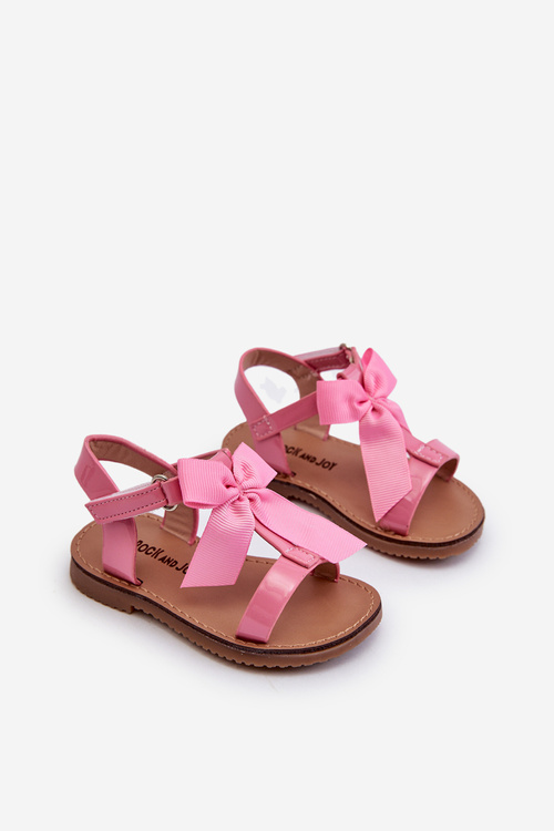 Pink Joratia Children's Patent Sandals with Bow on Velcro
