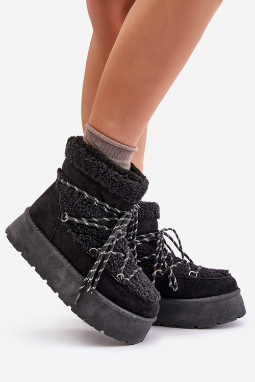 Snow boots on platform with lacing black Izathiel