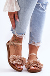 Women's Sandals With Textile Flowers Beige Fiori