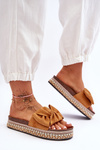 Women's Suede Slippers With Bow Camel Lauria