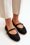 Flat Ballet Shoes With Strap Eco Suede Black Tirilina