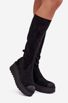 Womens Knee High Platform And Wedge Boots Black Vinceza 58342