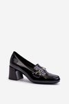 Black Patent Low Heel Court Shoes with Decoration Makki