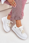 Women's Platform Sneakers With Decorative Lacing White Tivora