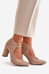 Leather Pumps With Pointed Toes On Heel Beige Laura