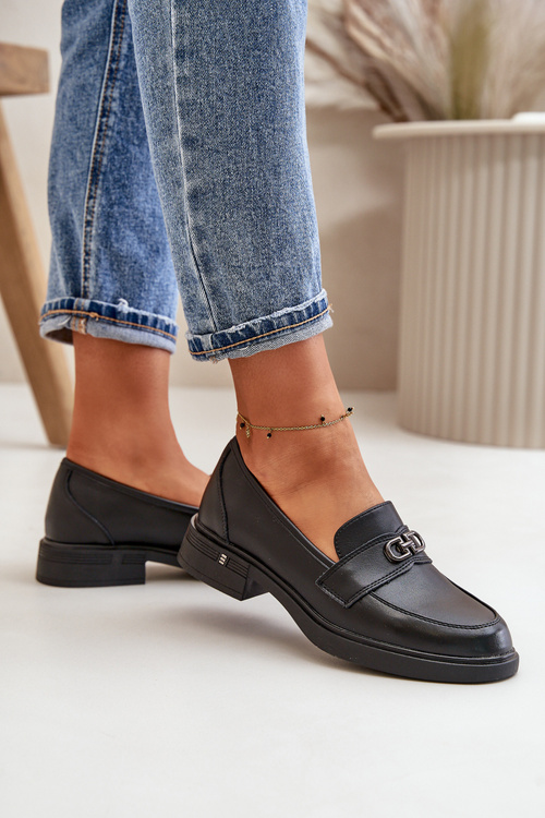 Womens Natural Leather Moccasins Black Vinceza 58409