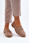 Dark Beige Women's Suede Moccasins with Flat Heel Misal
