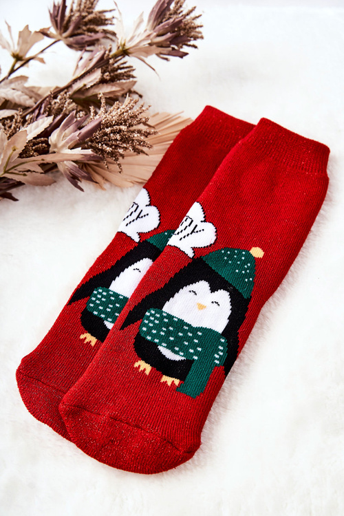 Socks Anti-Slip Glitter Penguin Red