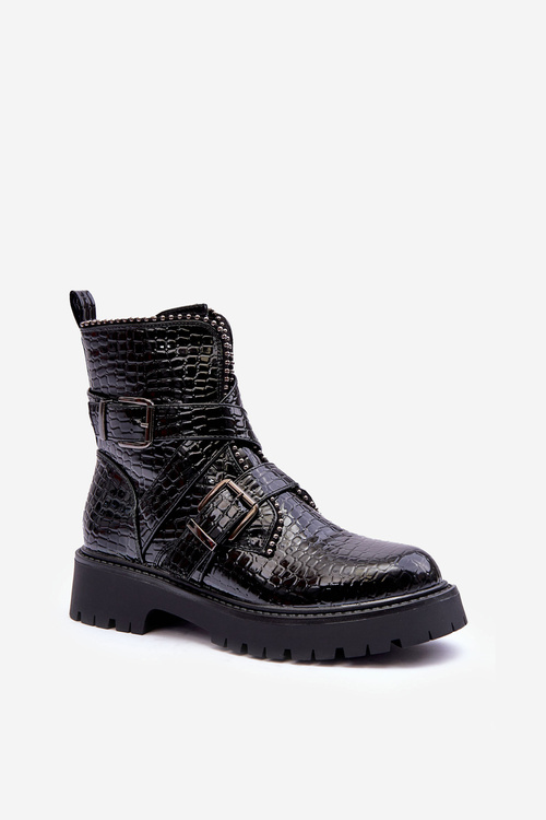 Women's Snake Boots with Straps Black Leora