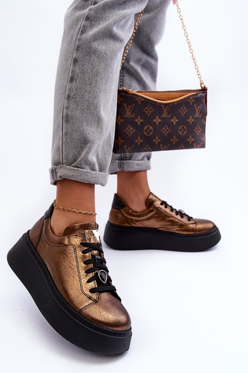 Leather Sports Shoes On Platform Maciejka 06191-24 Copper