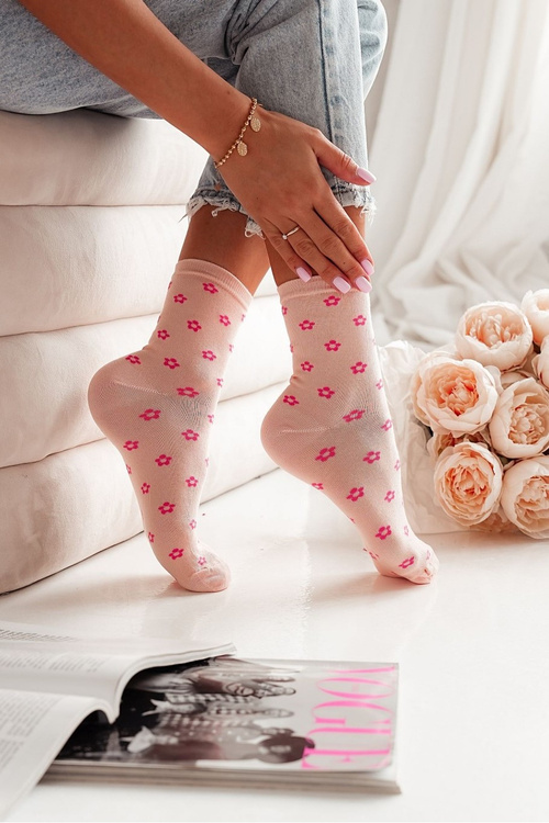 Damskie Skarpetki Drobne Kwiatuszki Brzoskwiniowe
