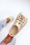 Women's Lightweight Foam Sandals on Thick Sole with Decorative Pins Beige Effiora