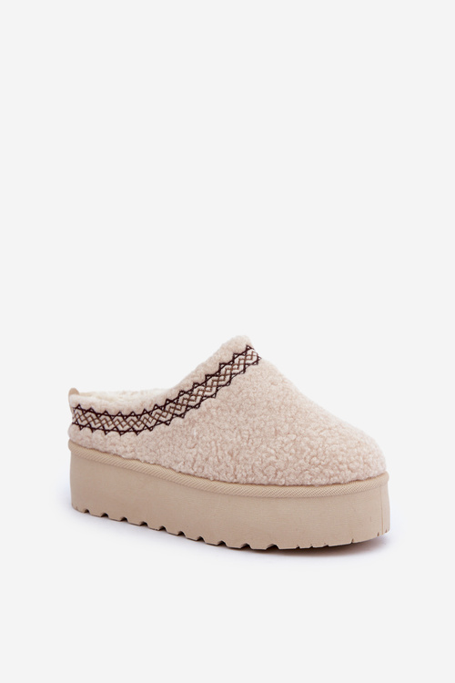 Snow Boots Slippers On Platform With Sheepskin Light Beige Leaniella