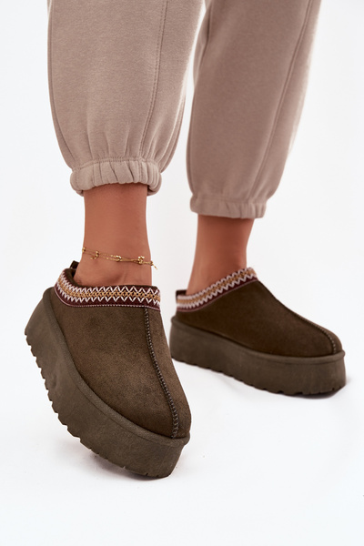 Damskie Śniegowce Eko Zamsz Platforma Haft Ciemnozielone Jenira