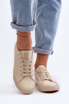 Women's Leather Classic Lace-Up Sneakers in Beige Misima
