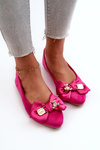 Women's Eco Suede Ballerina Flats with Bow and Brooch Fuchsia Satris