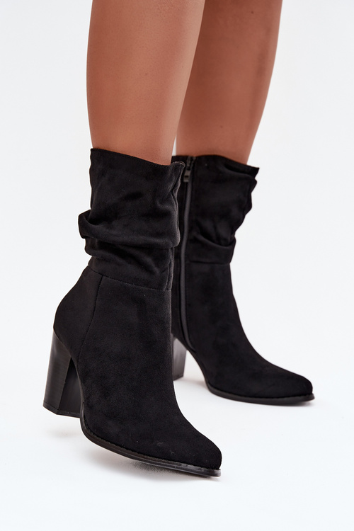 Women's Block Heel Ankle Boots with Ruching Black Jovessa