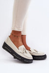 Women's Leather Platform Moccasins Beige Assetnima