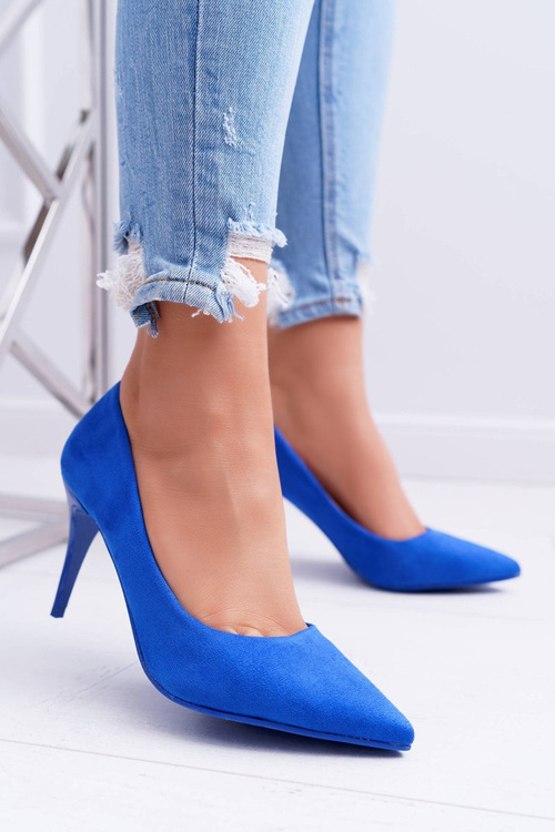 Ladies' Suede Pointed Heels Blue Cream
