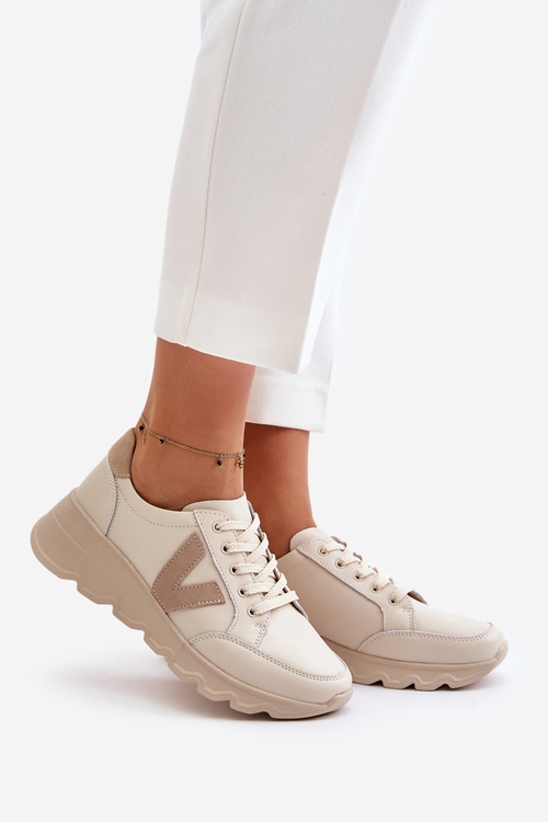Buty Sportowe Damskie Skóra Naturalna Beżowe Vinceza 7918