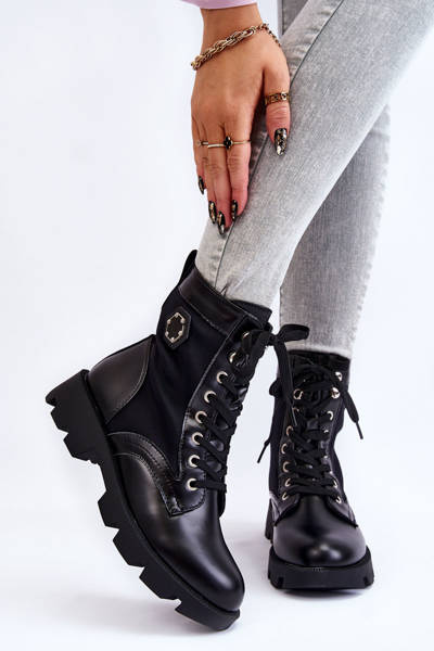 Women's Lace Up Trapper Boots With Warming Black Nomi