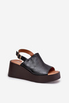 Women Sandals Made Of Eco Leather On Platform And Wedge Black Leaniria