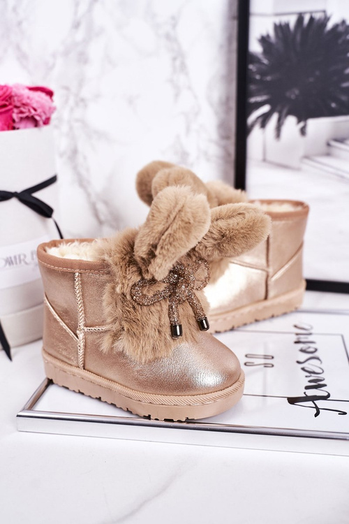 Children's Snow Boots Insulated With Fur With Ears Rose Gold Bunny