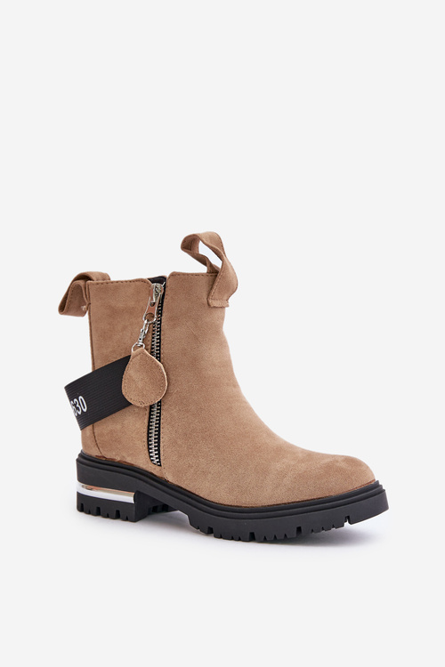 Women's warm boots with a zipper Brown Calvaro