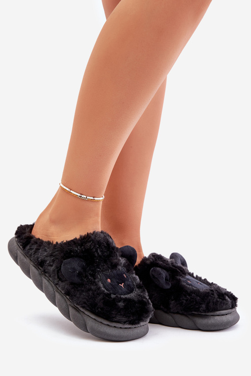 Kapcie Owieczki Damskie Futrzane Czarne Phaeia