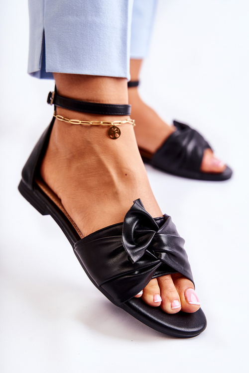 Fashionable Women's Leather Sandals Black Astana