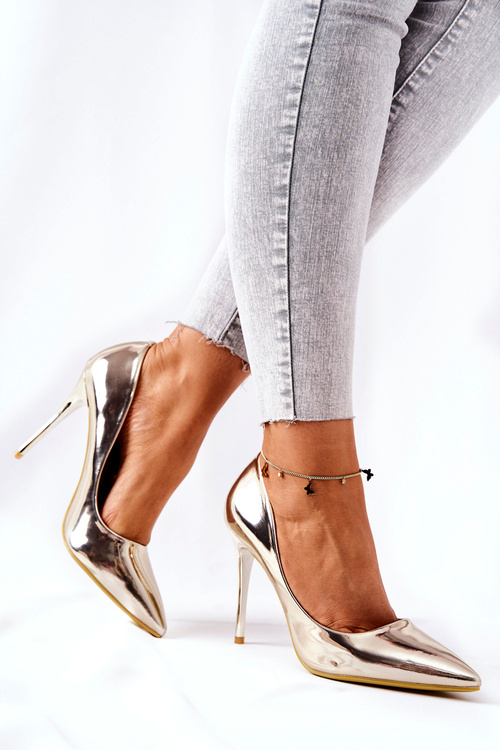 Eleganckie Lustrzane Szpilki Złote Adrinnah