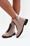 Lacquered women's ankle boots made of genuine leather D A MR52 108 beige