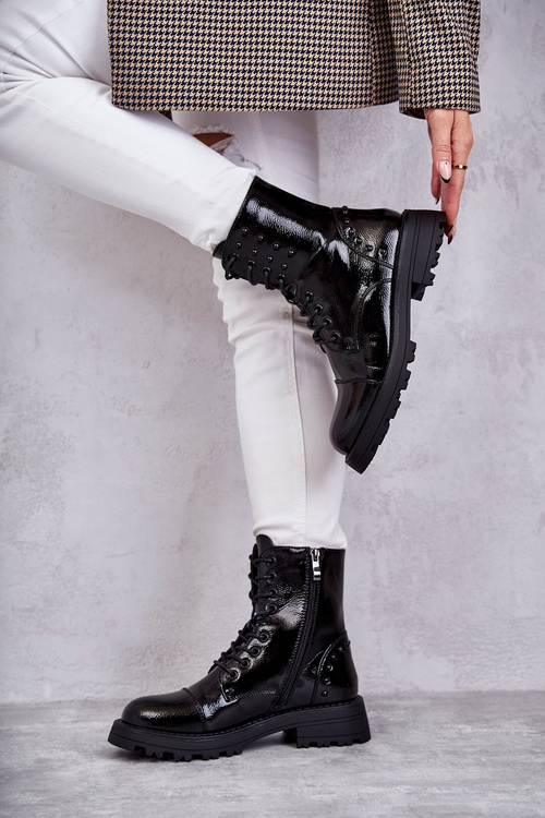 Varnished Boots With Studs Black Palmira