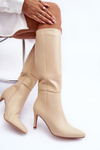 Leather Heeled Over-the-Knee Boots Beige Serpens
