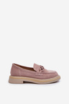 Women's Suede Loafers with Flat Heels and Decorative D&A TW101 Dirty Pink