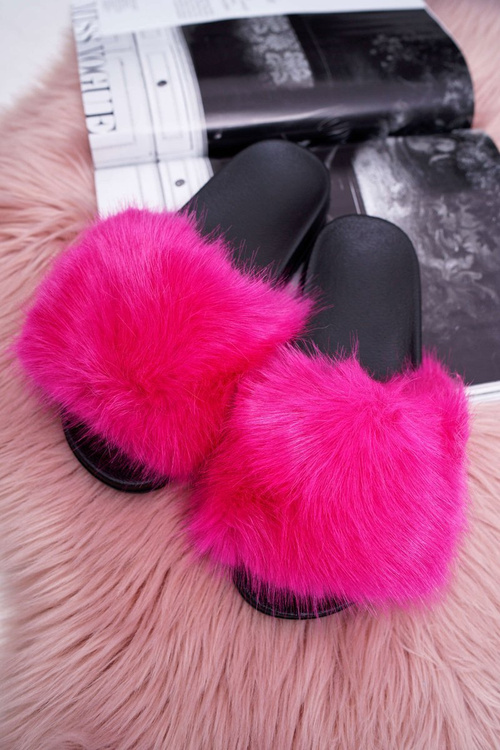 Women's Faux Fur Flip Flops Fuchsia NiceFur