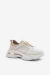 Women's Leather Sneakers with Chunky White-Gold Sole Dzumati