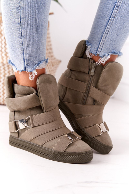 Zamszowe Sneakersy Na Koturnie Lu Boo Oliwkowe