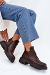 Insulated Low Women's Ankle Boots With Decoration On Zipper Brown Lavira