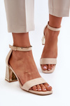 Beige Suede Sandals with Block Heel Pholia