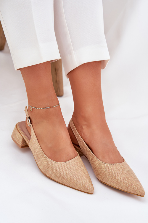 Woven Ladies Sandals On Delicate Heel Beige Jorela