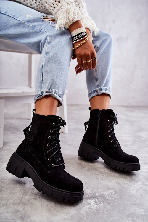 Women's Suede Warm Boots With Zipper Black Emilien