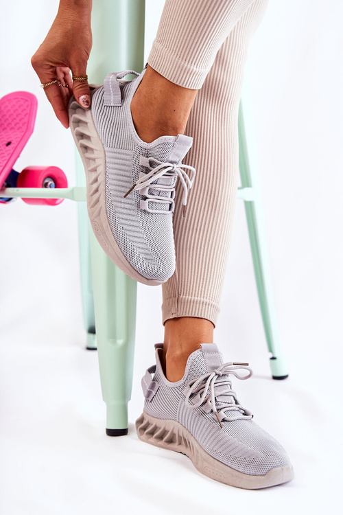 Sportowe Buty Damskie Materiałowe Szare Lenney