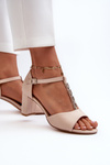 Women's Sandals with Stiletto Heel and Decorative Eco Leather Strap Beige Triavera