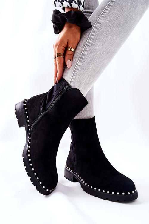 Suede Pearl Booties Black Venie