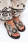 Flat Sandals With Decoration Snake Pattern Beige-Brown Haliones