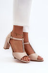 Women's Sandals with Stiletto Heel and Decorative Eco Leather Strap Beige Triavera