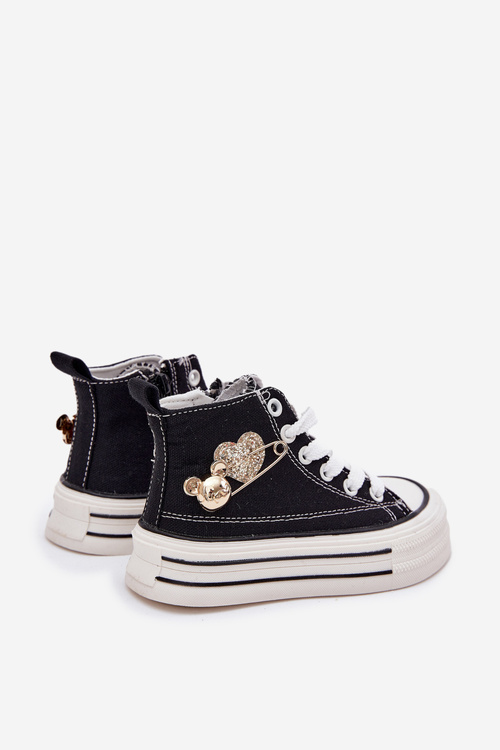 Children's High Sneakers With Gold Decoration Black Elvena