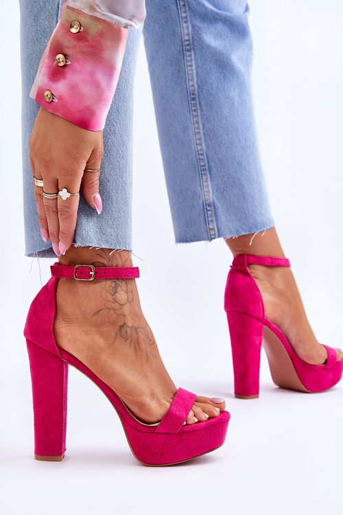 Comfortable Suede Sandals On A High Heel Fuchsia Essence